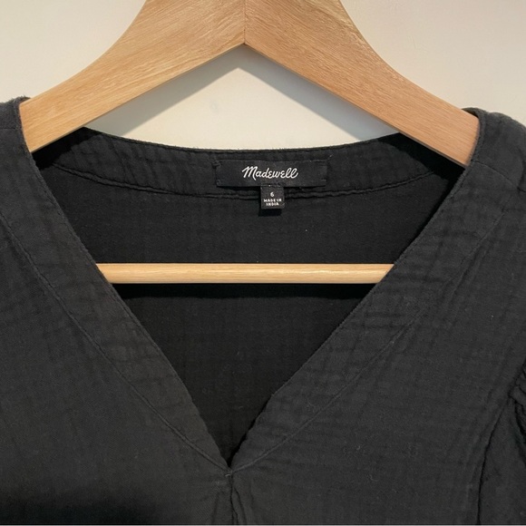 Madewell Dress Lightspun Button-Front Tiered Midi Short Sleeved Black 6 - Picture 6 of 6